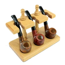 Handmade Smoking Pipe Rack for 3 Tobacco Pipe Solid Wood Straight Line Pipe Rack