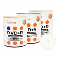 300 Smartbuy 16X DVD+R 4.7GB White Inkjet Hub Printable Blank Recording Disc