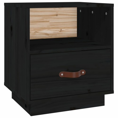 Bedside Cabinet Black 40x34x45 Solid Wood Pine J4Z4 - Picture 2 of 10