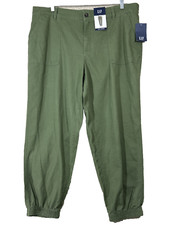 Gap Twill Jogger Pants Women XXL Green Button Front Elastic Back Pockets