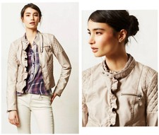 Anthropologie Nwt Elevenses Ruffled Vegan Leather Quilted Bomber Jacket Xs $188