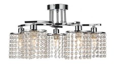 Image of Modern 5 Way Crystal Droplet Ceiling Chandelier in Chrome - LED Compatible