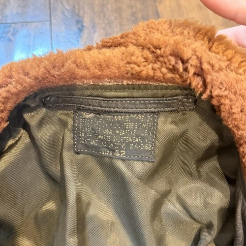 U.S. Military B-3 Brown Leather Bomber Jacket Fur Trim Zip Wool Lined Pockets 42 image 3