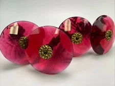 Set of 4 Antique Red Burgundy Glass Curtain Knob Tie Backs Bronze Posts