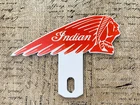 VINTAGE 6x4.5" INDIAN MOTORCYCLES OIL GASOLINE PUMP PORCELAIN GAS TOPPER SIGN