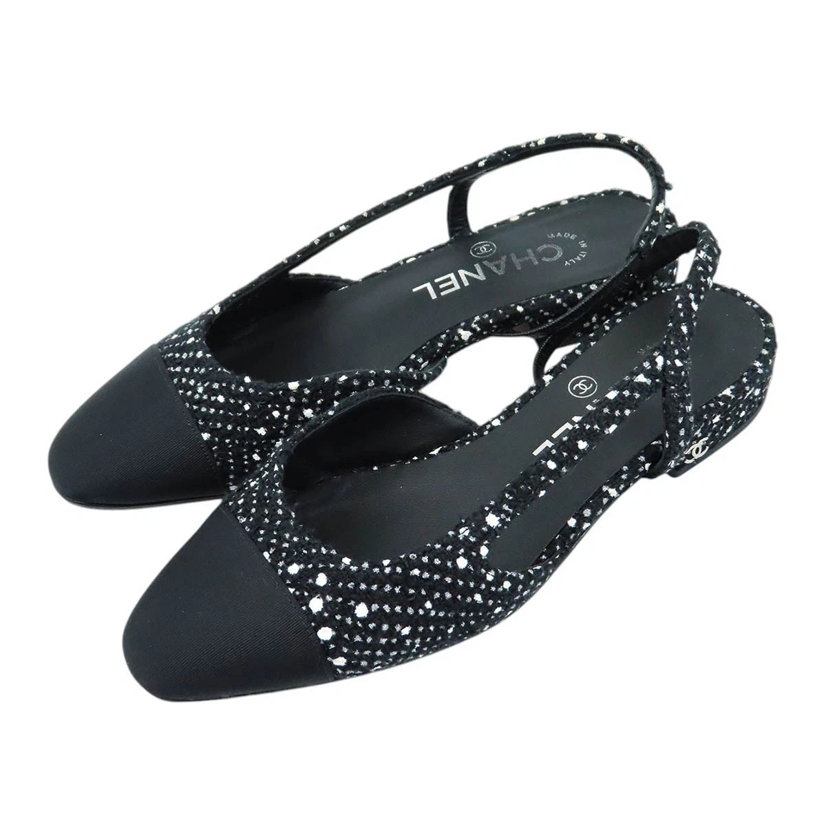 Chanel — CHANEL COCO Mark Tweed Slingback Pumps Women black 【A】