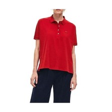 NEW Lacoste Pique Polo Shirt Short Sleeve Relaxed Fit Stretch Red Womens XS
