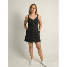 BDG Urban Outfitters Black Denim Mini Dress Button Front Embroidered Small 90s
