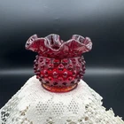Fenton Hobnail Ruby Red Vase Ruffled Rim Bottom Rim Glows Vintage