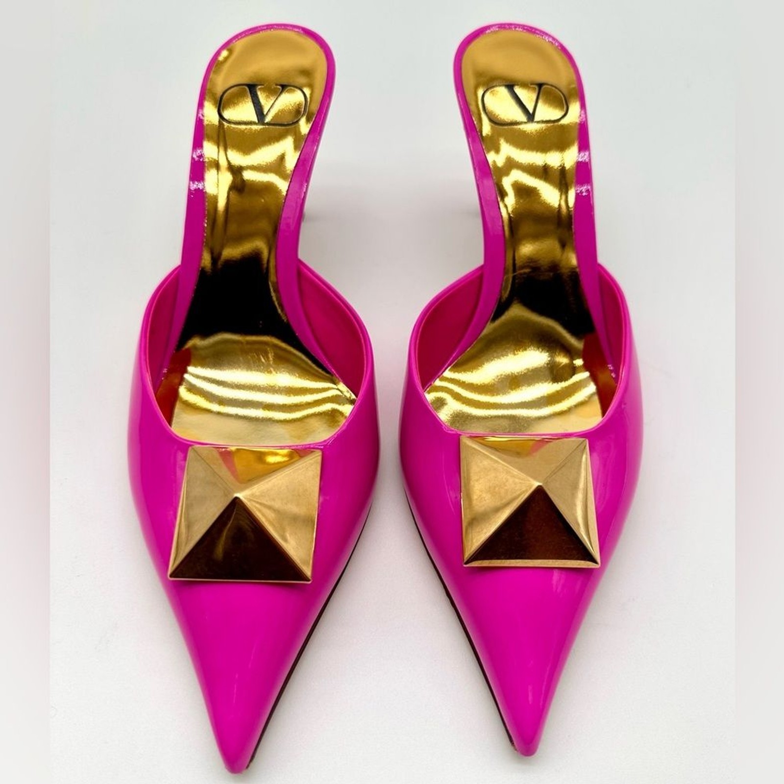 Valentino Garavani One Stud Pink Patent Leather Mules Heels EU 37.5 US 7.5 thumbnail 3