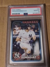 PSA 10 MINT BASEBALL CARD 2024 TOPPS JASSON DOMINGUEZ ROOKIE NEW YORK YANKEES. rookie card picture