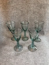 Vintage Hand-Blown Teal Twisted Stem Wine Glasses, Each One Unique w/Bubbles