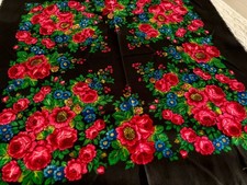 Vintage Black Floral Scarf   Retro Headscarf   Elegant Botanical Print   1970s S