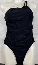 Black One Shoulder Ruched One Piece Swimsuit Womens Small NWT