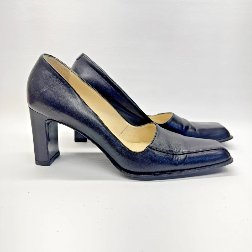 Max Mara Elegante Cuero Negro Italia Puntera Cuadrada Clásicos Zapatos de Tacones EU38.5/US8.5 Foto 2 de 4