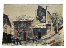 Élisée MACLET (1881-1962) Huile Carton Paris Montmartre Le Lapin Agile en Hiver