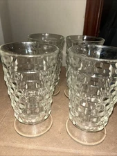 Set of 4 Indiana Whitehall Colony Cubist Clear Footed Iced Tea Glass Tumbler 6"