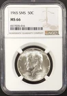 1965 SMS Kennedy Half Dollar certified MS 66 by NGC!