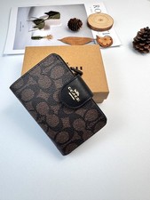 Coach Medium Corner Zip Wallet In Signature Canvas Brown/Black CW786 With Box
