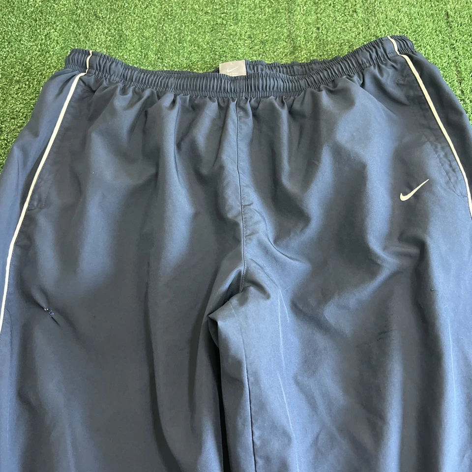Pantalones de chándal vintage Nike para hombre 2XL azul marino a rayas holgados pierna ancha 21" se abre Y2K Foto 2 de 4