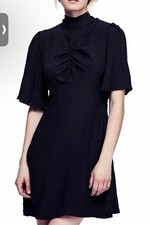 Free People Be My Baby Ruched Front Elbow Sleeve Dress Black 6