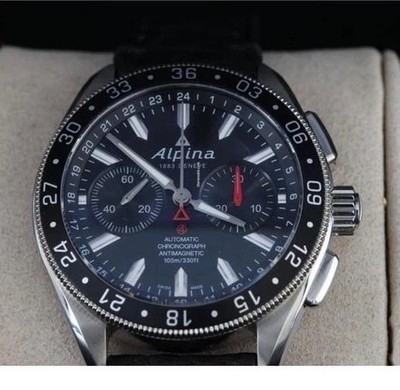 Alpina alpiner 4 Chronograph 2018 Full Set  Black Dial 44mm 100m Leather Strap
