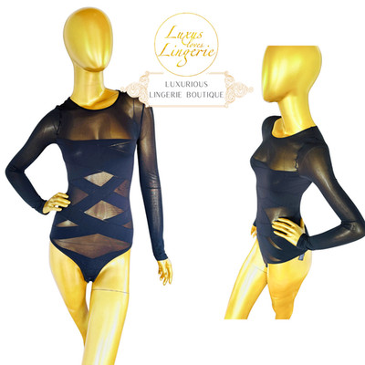 DRAPED STRING BODY by Wolford XS X Small Black Black Long Sleeve Lace Up