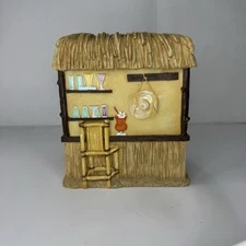 Tiki Hut Bar Tissue Box Cover Holder Yellow Faux Bamboo Thatched Roof Cocktails