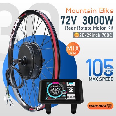 72V 3000W Mountain Electric Bike Conversion Kit Brushless Rear Hub