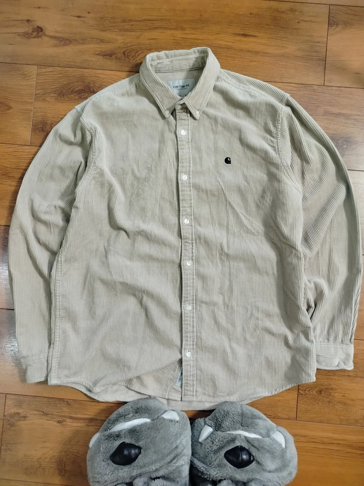 Carhartt WIP Corduroy Shirt XL Beige Work In Progress Workwear Button Up Long