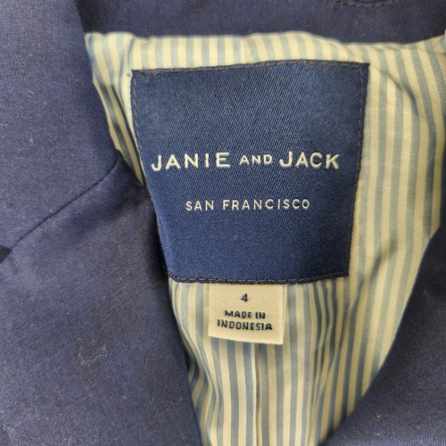 Janie and Jack Boys Navy Blazer Suit Sports Coat Gold Button Size 4 Toddler - Picture 7 of 10