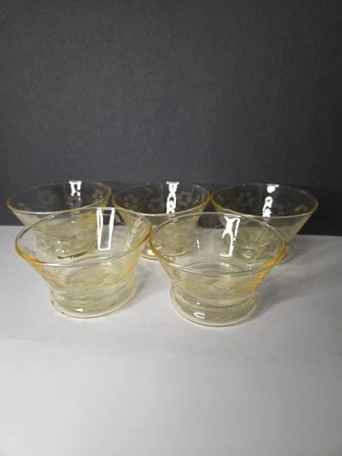Depression Glass Yellow Custard Cups Five Pc