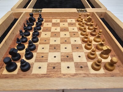 Jeu D'échecs De Voyage Vintage URSS - Boîte En Bois, Format Poche, Années 70, Excellent état