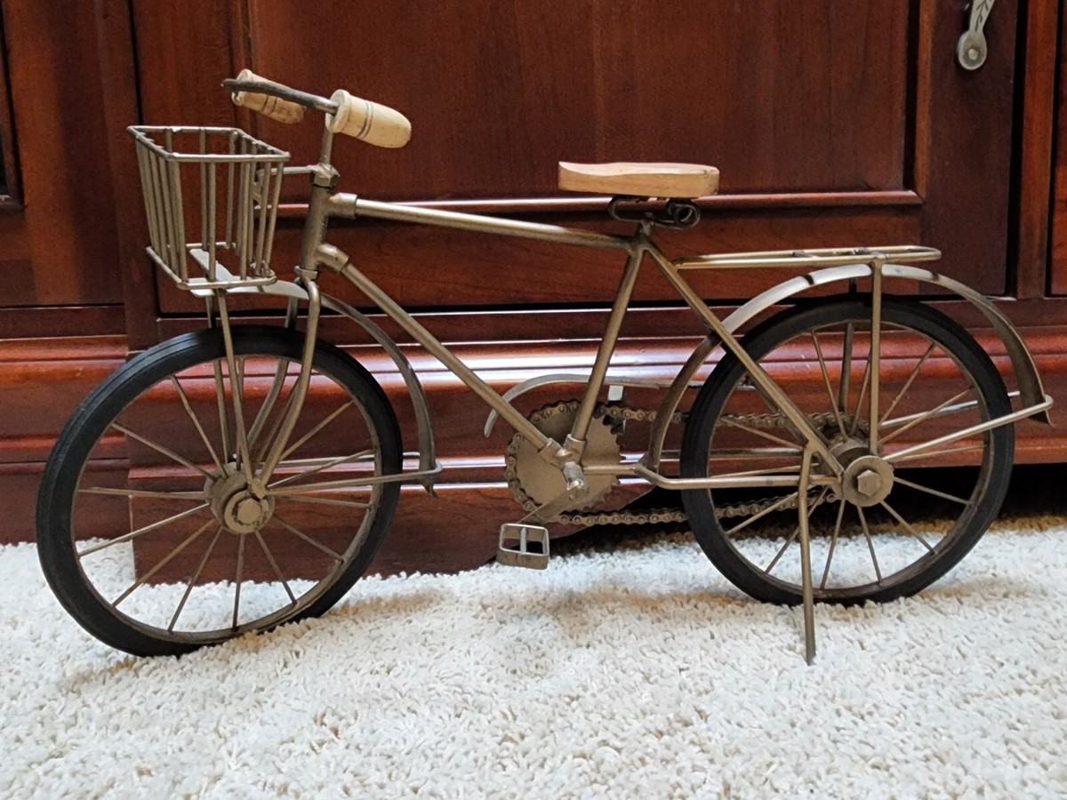 Vintage Metal Craft Bicycle with Wood Seat Display Bike