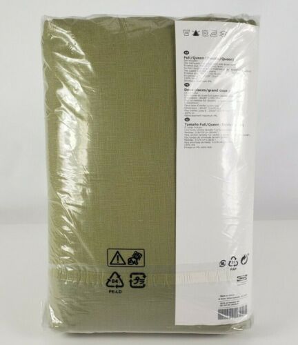 Copripiumone IKEA PUDERVIVA verde oliva con federe 100% lino completo Queen NUOVO - Foto 2 di 3