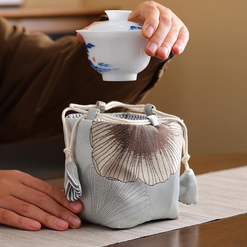 Teaware Bag Embroidery Drawstring Bag,Portable Travel Bag B1D3 Tea Set L2C3 D1W3 - Picture 15 of 32