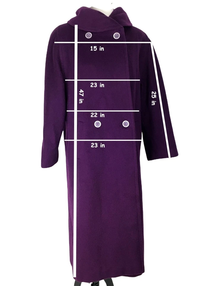 Vintage 80s Bill Blass Signature Long Wool Coat Large Purple Double Breasted - Image 2 of 4