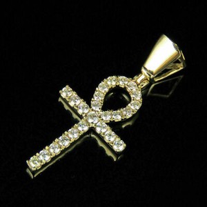 Authentic 2Ct Round Genuine Moissanite Ankh Cross Pendant Charm 14K Yellow Gold Plated