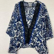 Catherines Navy White Soft Lightweight Kimono 1X