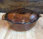 Vtg Anchor Hocking Amber Glass Casserole Dish 1.5 Qt Lid 437 USA Round