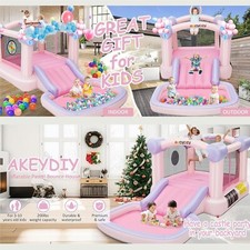 Inflatable Bounce House with Large Jumping Area  Basketball Rim Pink Bouncer    