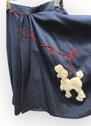 Vintage Blue Denim Full Circle Poodle Skirt 50s 80s Costume Theater Rockabilly - Picture 3 of 7