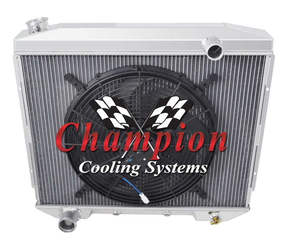 2 Row RS Champion Radiator W/ 16" Fan for 1957 1958 1959 Ford Sunliner V8 Engine - Image 3 of 4