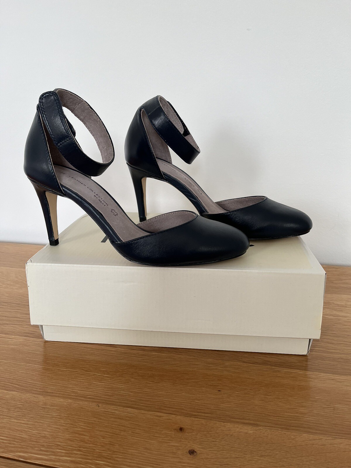 Next Leather Stiletto Ankle Strap Navy Shoes. Size 5 eBay