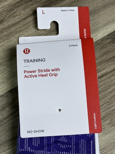 Lululemon Power Stride No Show Sock W/ Grip 3 Pack Size L PTPL/FZAP/PDBL 51180 - Picture 2 of 7