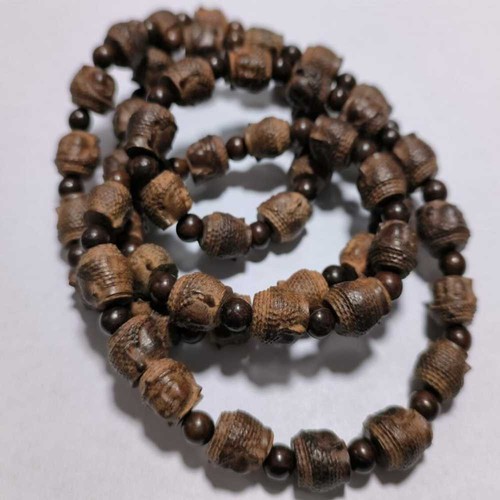 108 Sandal Wood Sculpture Buddha Mala Lucky Bracelet Energy Taseel Beaded - Picture 5 of 6