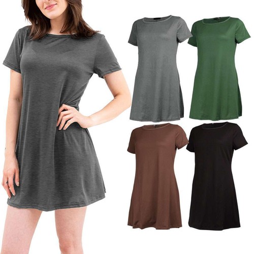 Women's Summer Basic T-Shirt Dress Short Sleeve Casual Plain Loose Short Dress