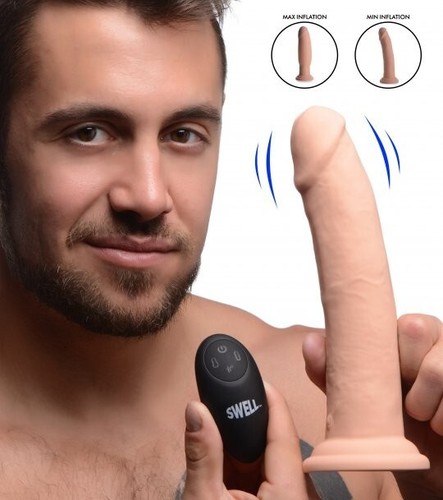 7X Inflatable & Vibrating Remote Silicone Dildo 8 Inch Rechargeable Realistic Wh - Picture 10 of 15