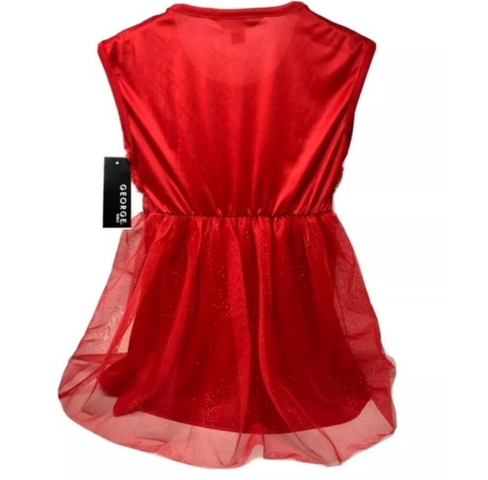 Vestido Brillante Fiesta Niña Flor 4-5 XS Rojo Forrado Tul Flores Niño Pequeño Nuevo con Etiquetas Foto 2 de 4