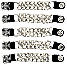 5 SILVER MALTESE CROSS DOUBLE CHAIN MOTORCYCLE BIKER VEST EXTENDER MADE IN USA